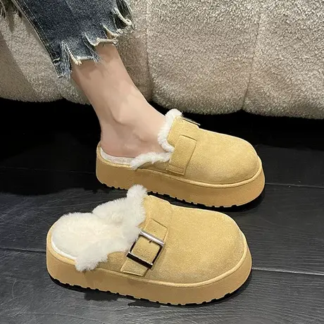 懒人包头半拖鞋女冬季外穿厚底复古博肯2023新款毛毛棉拖勃肯爆款商品大图