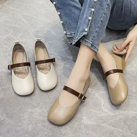 玛丽珍女鞋2023春秋新款法式方头小皮鞋高跟粗跟奶奶晚风温柔单鞋商品大图