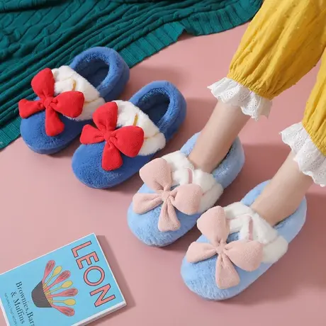 包跟棉拖鞋女冬季棉拖鞋可爱公主蝴蝶结居家室内防滑保暖毛绒棉鞋商品大图