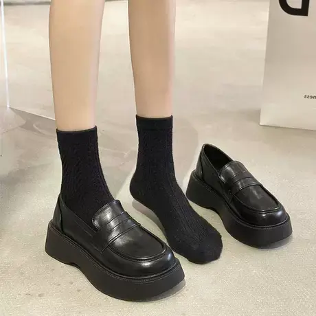 黑色小皮鞋女英伦风2024年春秋新款厚底乐福鞋子小众学院日系单鞋商品大图