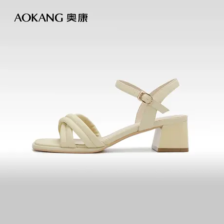 【门店发货】奥康女鞋夏季新款时尚粗跟凉鞋方头露趾气质简约图片