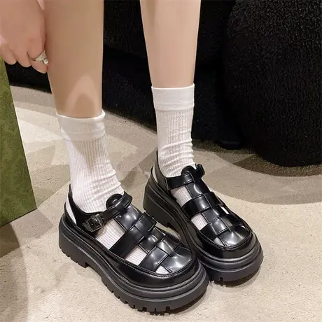 包头凉鞋女2024春夏季新款小个子厚底增高单鞋透气百搭粗跟罗马鞋图片