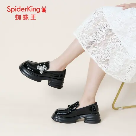 SPIDER KING/蜘蛛王乐福鞋女漆皮2023秋商场新款英伦风小皮鞋厚底图片