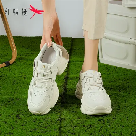 红蜻蜓女鞋黑色厚底老爹鞋女2023新款秋季鞋子真皮休闲运动鞋女款图片