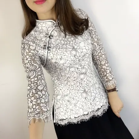 春秋中国风盘扣女装蕾丝改良淑女旗袍上衣中式修身显瘦唐装女汉服图片