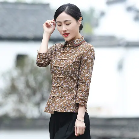 筠雅唐装女中国风2022年春款年轻改良上衣素衣茶服长袖中式女装商品大图
