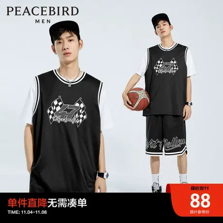 【清仓】太平鸟男装 夏季篮球套装美式街头休闲时尚潮流清爽男商品大图