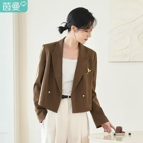 茵曼2023春女装新款气质干练纯色翻领修身显瘦小个子短款西装外套图片