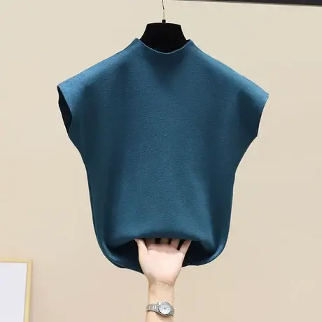 欧货无袖针织小衫女薄款2023夏季新品潮百搭纯色宽松针织T恤上衣商品大图