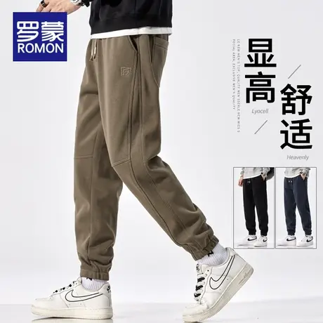 罗蒙卫裤男春秋款潮牌宽松束脚针织裤子男款抽绳重磅休闲运动长裤图片