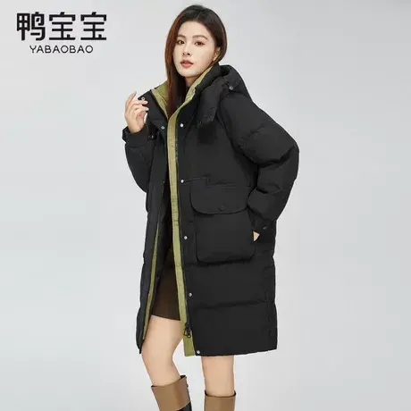 鸭宝宝女士羽绒服热力感穿搭中长款冬季加厚保暖简约连帽商品大图