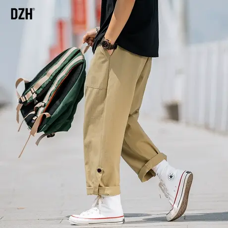 男士日系卡其色裤子宽松直筒工装裤潮牌男休闲长裤潮牌男裤直筒裤商品大图