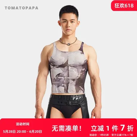 TOMATOPAPA打底背心外穿美式运动修身弹力健身无袖细肩训练男上衣图片