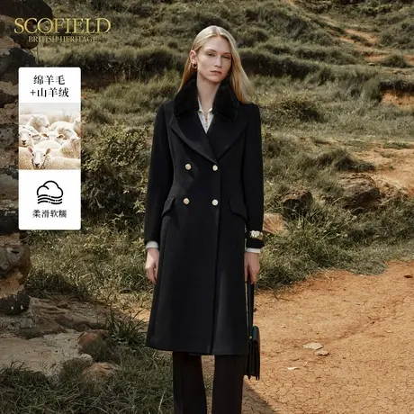 【绵羊毛+山羊绒】Scofield女英伦风水貂毛领毛呢大衣冬图片