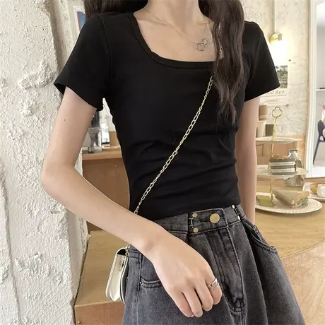 2023新款春夏欧货别致小衫爆款纯欲上衣甜辣妹短款女装短袖t恤ins图片