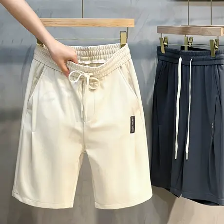 华夫格休闲短裤男士夏季新款潮流宽松松紧腰工装五分沙滩裤男潮牌商品大图