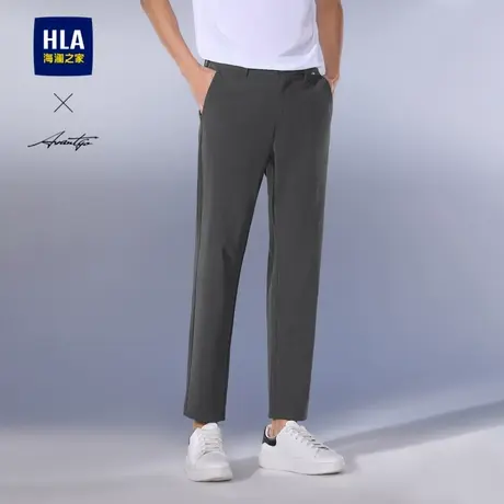 HLA/海澜之家轻商务时尚系列休闲裤25春夏新款中腰直筒刺绣裤子男商品大图