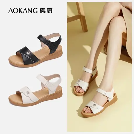 【门店发货】奥康女鞋 夏季新款透气坡跟舒适日常妈妈鞋凉鞋透气图片