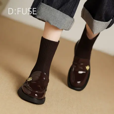 Dfuse迪芙斯时尚弹力乐福鞋女2024秋冬季新款厚底圆头皮鞋短靴商品大图