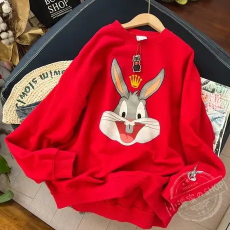 新年红色本命年2023新款韩版宽松重工刺绣红色喜庆卫衣女春秋薄款商品大图