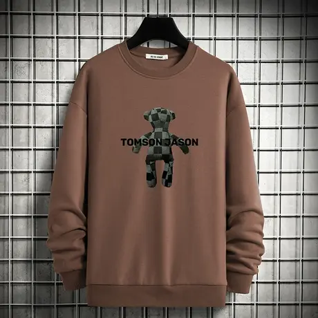 小熊卫衣男春秋季2023新品加绒加厚无帽圆领长袖t恤宽松潮流百搭商品大图