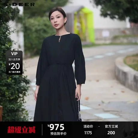 sdeer圣迪奥女装圆领风琴褶收腰网纱连衣裙S24381205图片