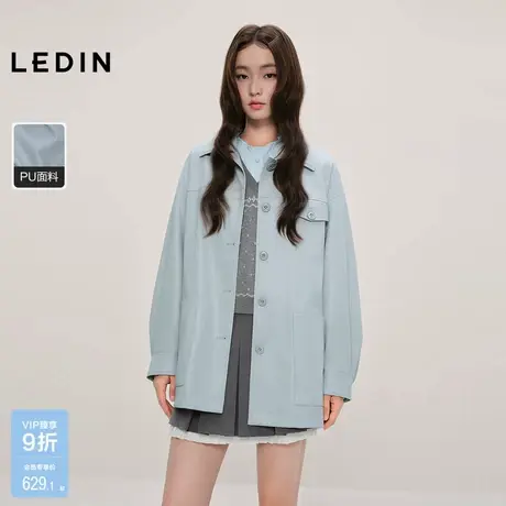 【商场同款】乐町宽松休闲外套秋新款翻领复古PU仿皮衣C1BHF3418商品大图
