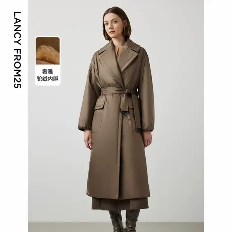 朗姿驼绒西装领通勤显瘦高级感中长款棉服外套大衣女2023冬季新款商品大图