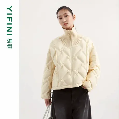 [专柜同款]Yifini/易菲保暖短款宽松时尚羽绒服翻领白鸭绒外套女商品大图