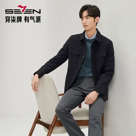 柒牌男装棉衣男2024冬季新款时尚休闲中青年菱形格保暖翻领厚外套图片