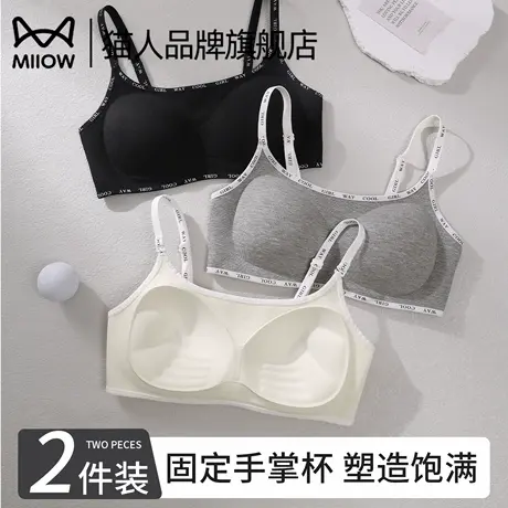 猫人内衣女无钢圈秋冬磨毛小胸聚拢显大字母肩带无痕收副乳文胸罩商品大图