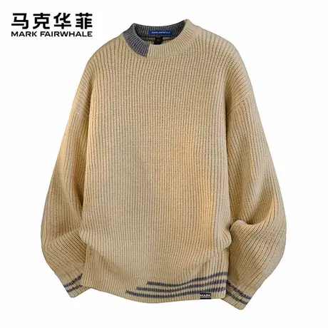 马克华菲圆领毛衣男士秋季宽松打底针织衫休闲百搭套头长袖上衣服图片