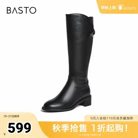 百思图2025冬季新款骑士靴时尚简约通勤粗跟女长靴AX892DG5商品大图