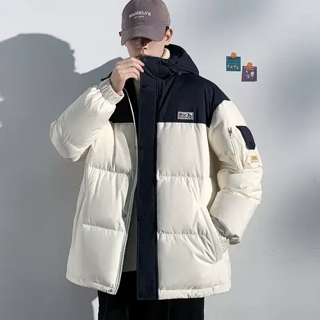 唐狮冬季新款男羽绒服撞色拼接连帽宽松保暖青少年厚外套潮流TD商品大图