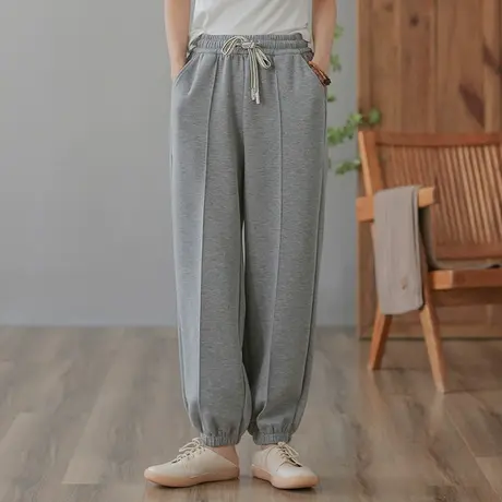 dza 高腰显瘦宽松阔腿裤子女2023春秋新款长裤运动卫裤直筒哈伦裤图片