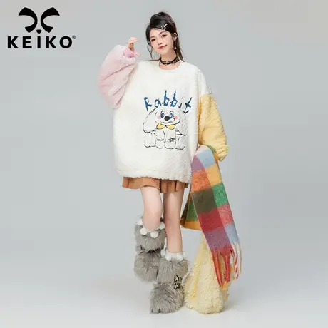 KEIKO 仿兔绒毛绒卫衣加厚保暖2023秋冬可爱刺绣卡通oversize外套商品大图
