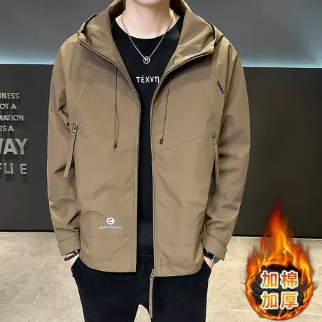 秋季夹克男士韩版工装连帽秋冬款加棉加厚二棉外套休闲棉衣棉服潮图片
