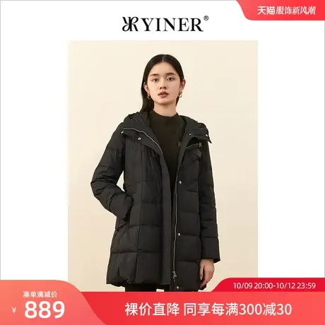 YINER音儿女装冬季新款中长款连帽鹅绒羽绒服图片