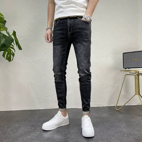 秋装新款男士休闲牛仔长裤复古潮流刺绣修身小脚铅笔裤男生款裤子商品大图