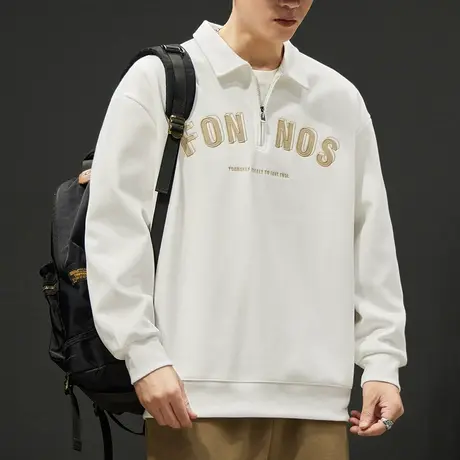 秋冬季美式高街拉链半开衫翻领卫衣春秋款男装潮牌重磅长袖上衣服商品大图