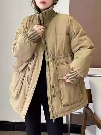 2023年冬季爆款韩系宽松针织领显瘦保暖时尚网红同款白鸭绒羽绒服图片