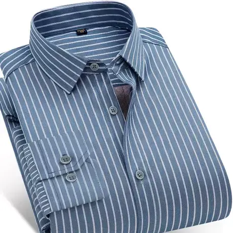 深海保暖衬衫男长袖加绒加厚男士条纹衬衣商务休闲免烫修身秋冬季商品大图