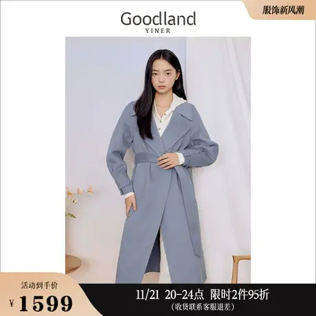 【100绵羊毛】Goodland美地女装冬季双面毛呢大衣都市风外套商品大图