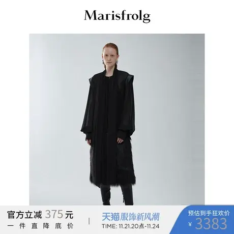 【日本进口面料】玛丝菲尔冬季新款黑色拼接设计H型飘带领连衣裙图片