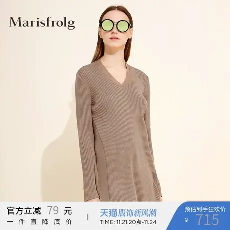 Marisfrolg玛丝菲尔女装2019春季新款V领长袖修身羊毛针织衫商品大图
