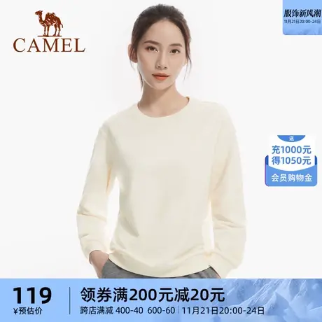 骆驼女装套头卫衣2023秋季新款长袖圆领情侣韩版宽松百搭休闲上衣商品大图