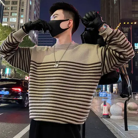 秋冬条纹套头设计感毛衣小众2023新款潮牌轻熟INS内搭针织毛线衣商品大图