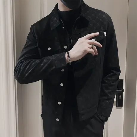 2023秋季新款满印工装夹克男轻奢高级感痞帅发型师秋装机车外套潮商品大图