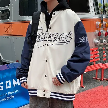 潮牌宽松美式棒球服男春季开衫夹克巴洛克外套古着vintage休闲款图片