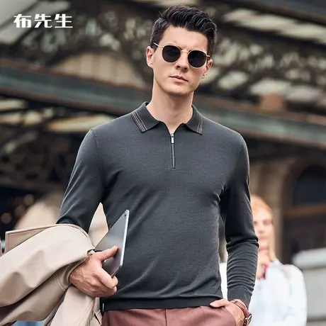 MrBu布先生微撞色POLO领保暖羊毛T秋冬可机洗羊毛衫男BT11981断码商品大图